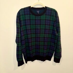 J. Crew Men's Blackwatch Plaid Crewneck Sweater Size L- Black, Green, Blue